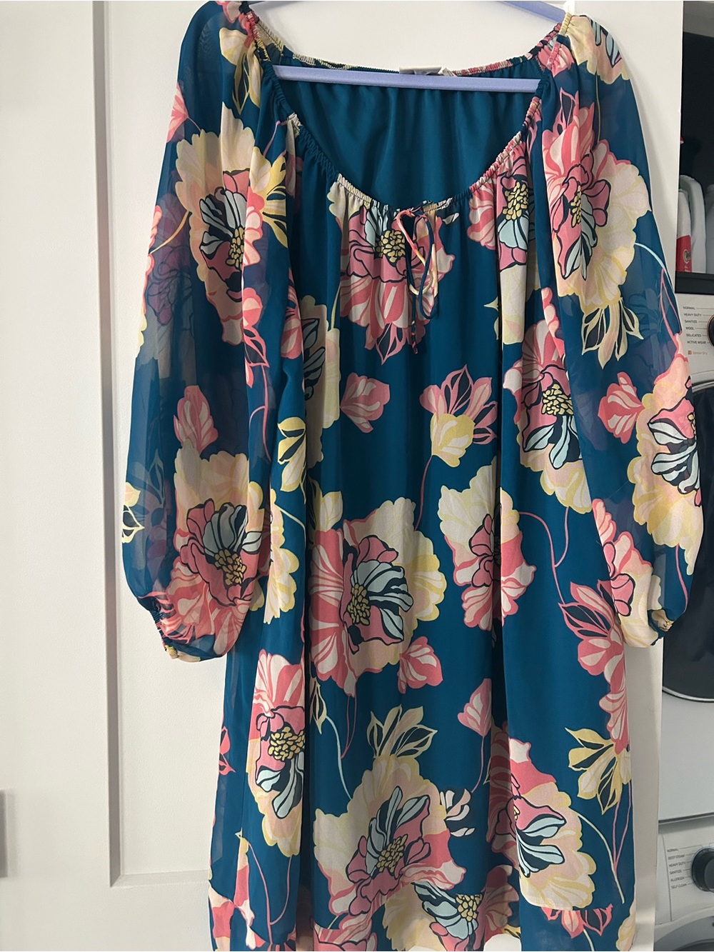 Teal Floral Off-Shoulder Peasant Dress. Light and flowing with striking colors.